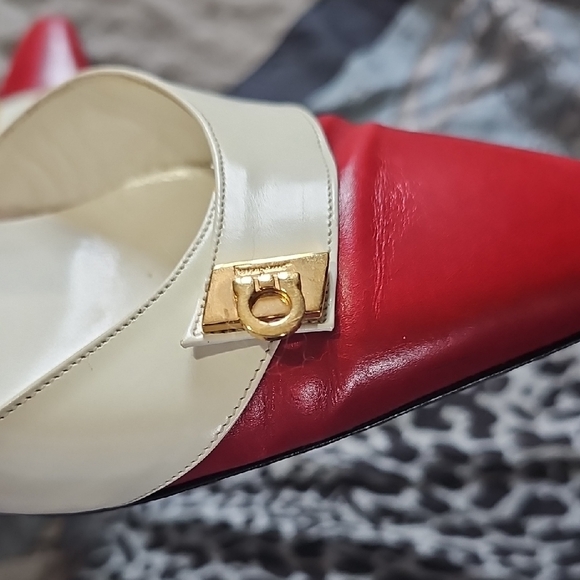 Salvatore Ferragamo Red and Cream Heels - Picture 8 of 10